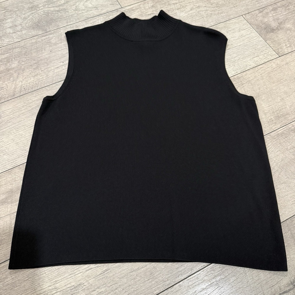 Dressbarn Women's Black‎ Chic Ribbed Sleeveless Turtleneck Top Large